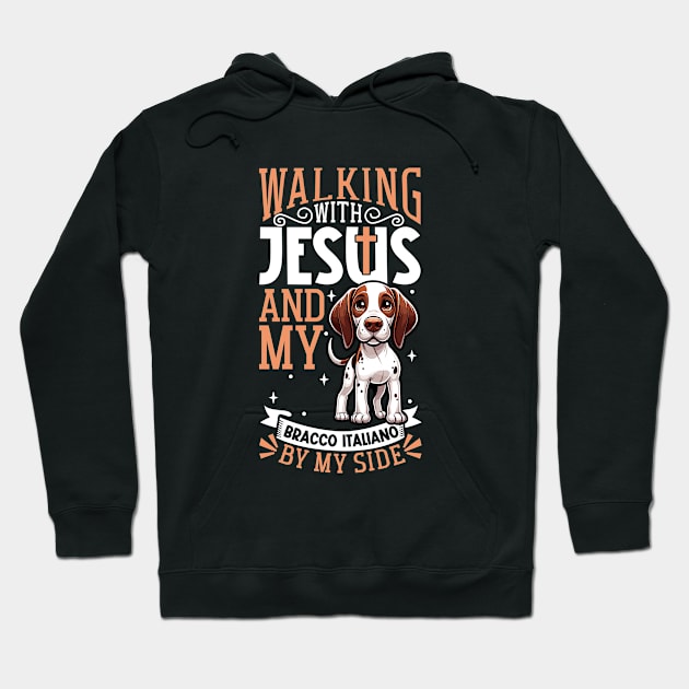 Jesus and dog - Bracco Italiano Hoodie by Modern Medieval Design